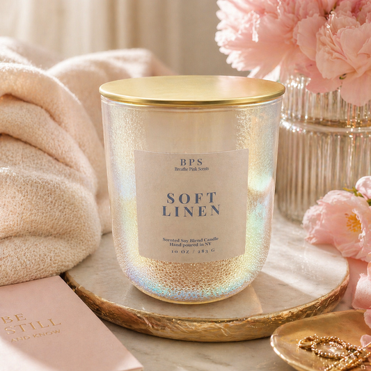 Soft Linen Candle | Serene Retreat Collection | Breathe Pink Scents