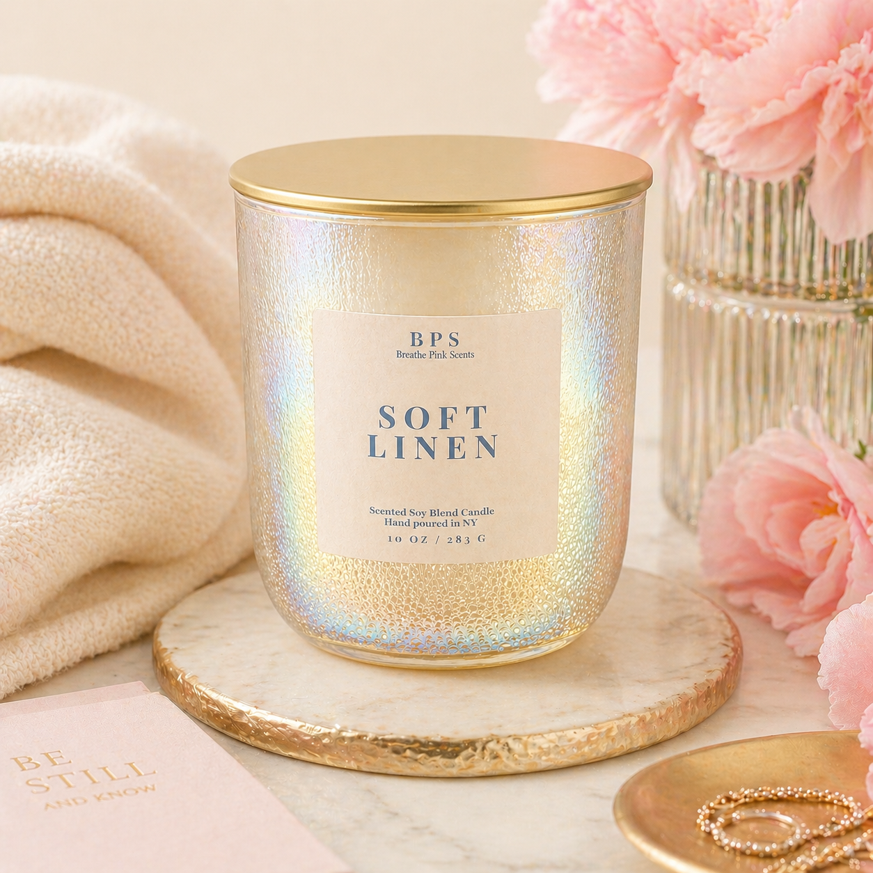 Soft Linen Candle | Serene Retreat Collection | Breathe Pink Scents