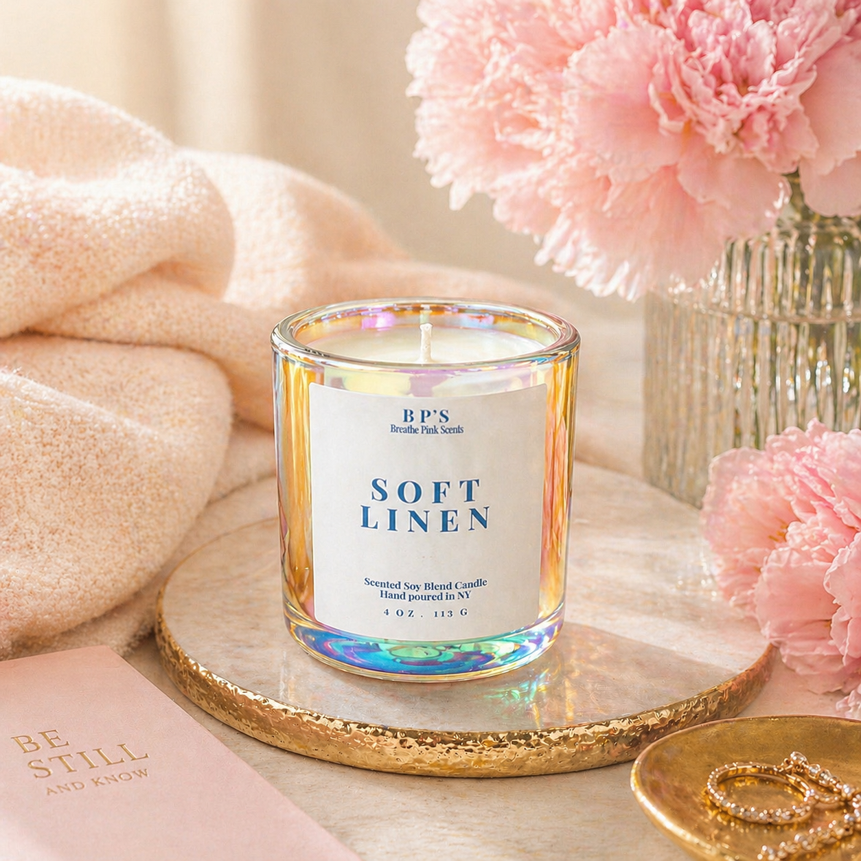Soft Linen Candle | Serene Retreat Collection | Breathe Pink Scents